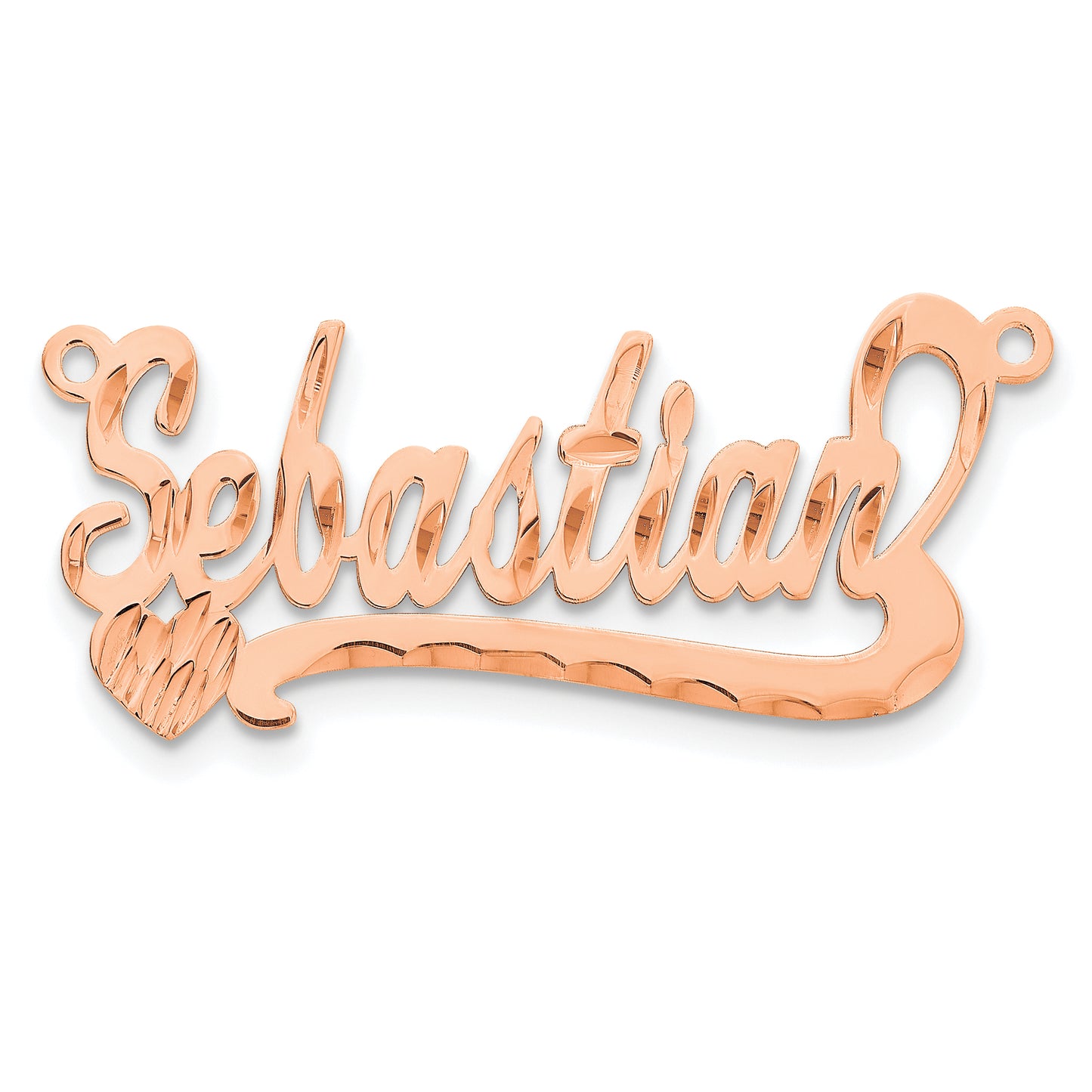 14K Rose Gold Diamond-cut Heart Name Plate