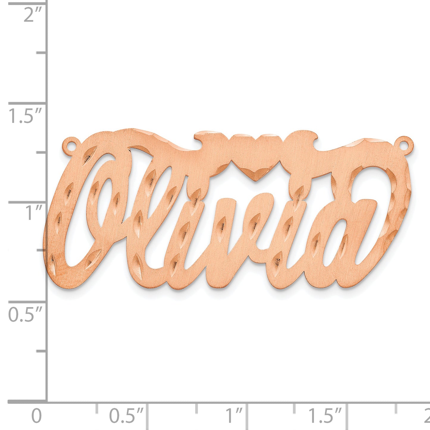 Sterling Silver Rose Gold Plated Satin Diamond Cut with Heart Name Plate