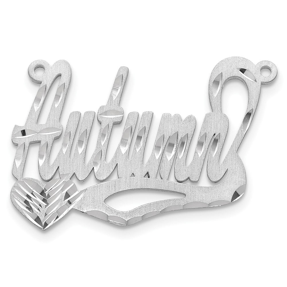 10K White Gold Satin Diamond-cut Heart Name Plate