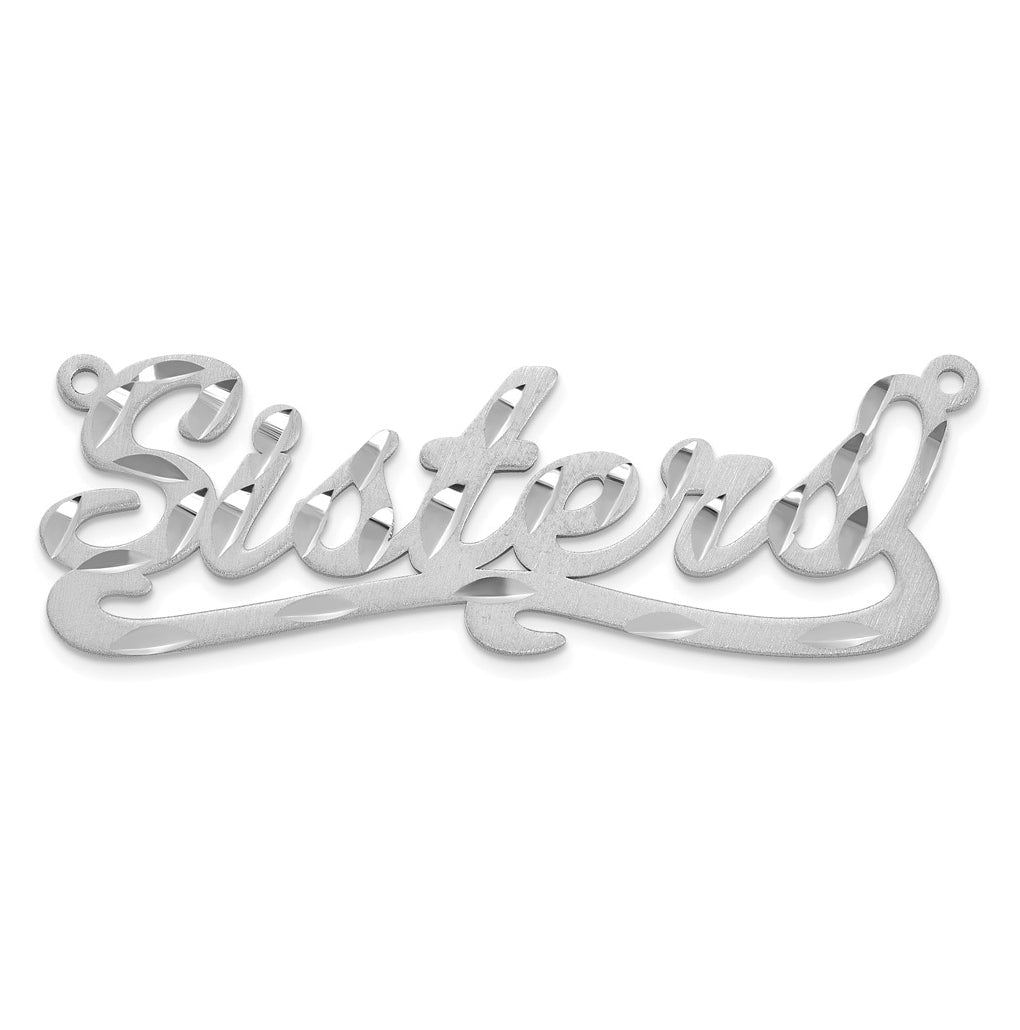 14k White Gold Satin Diamond-cut Name Plate – Elegant Jewelry Gift for Birthday, Anniversary, Engagement, Wedding