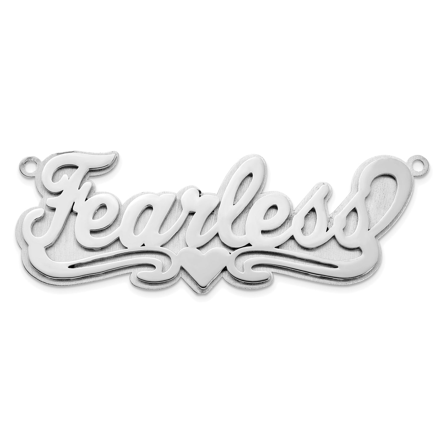 Sterling Silver Rhodium plated 3D Polished Heart name Plate