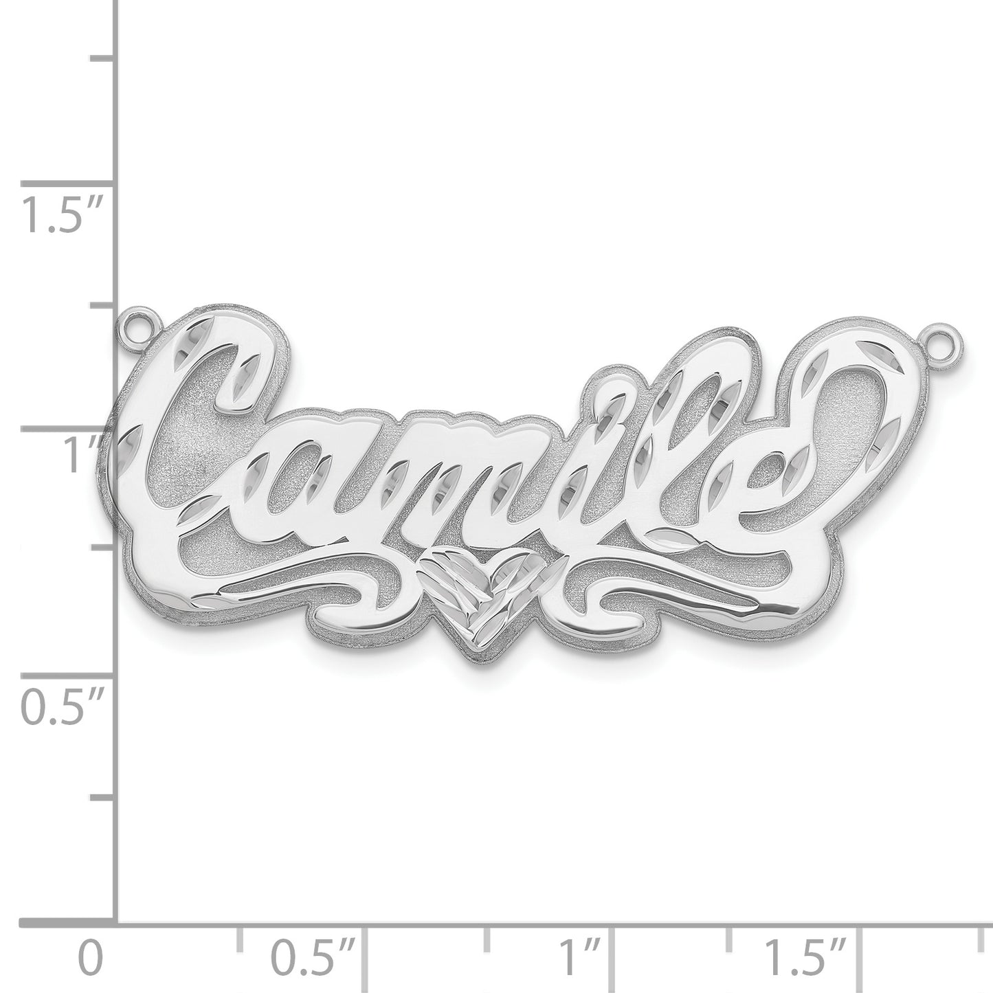 10K White Gold 3D Diamond-cut Heart Name Plate