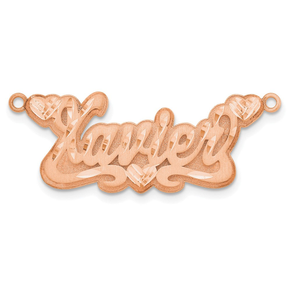 Sterling Silver Rose Gold Plated 3D Satin Diamond Cut Hearts Name Plate