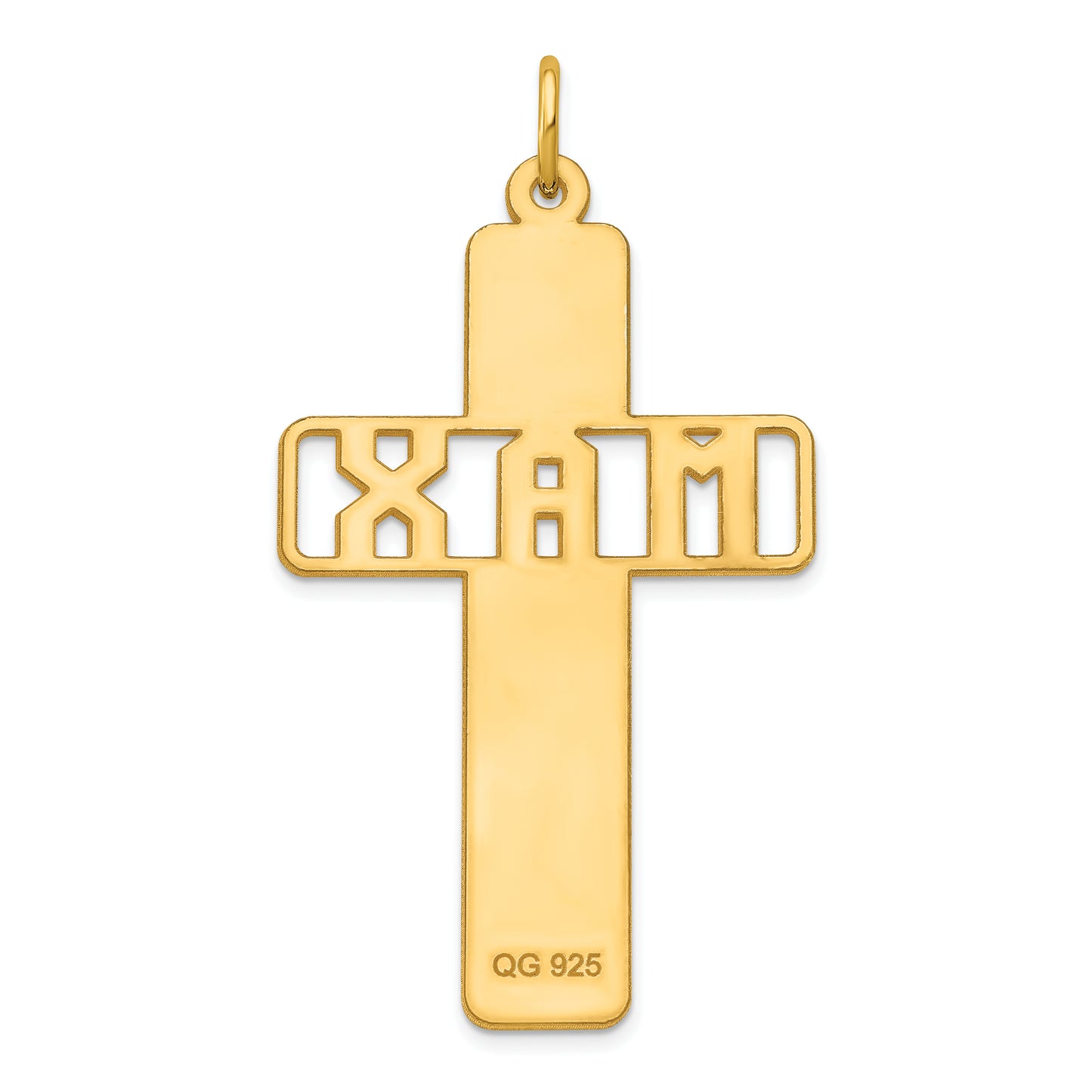 Sterling Silver Gold plated Polished Cross with Cut Out Name Charm