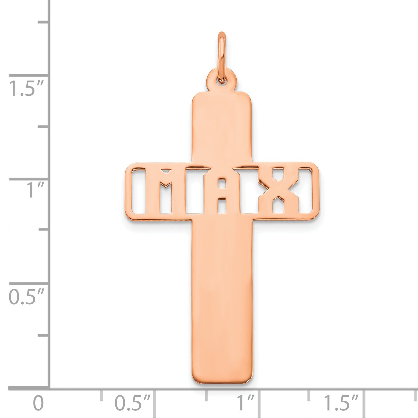 Sterling Silver Rose Gold plated Polished Cross with Cut Out Name Charm
