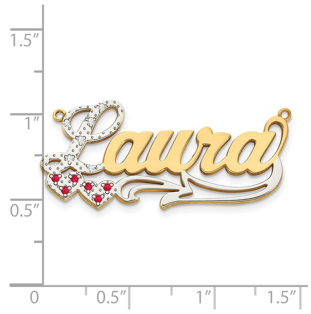 14k White Gold 3-Dimensional Diamond & Ruby Name Plate