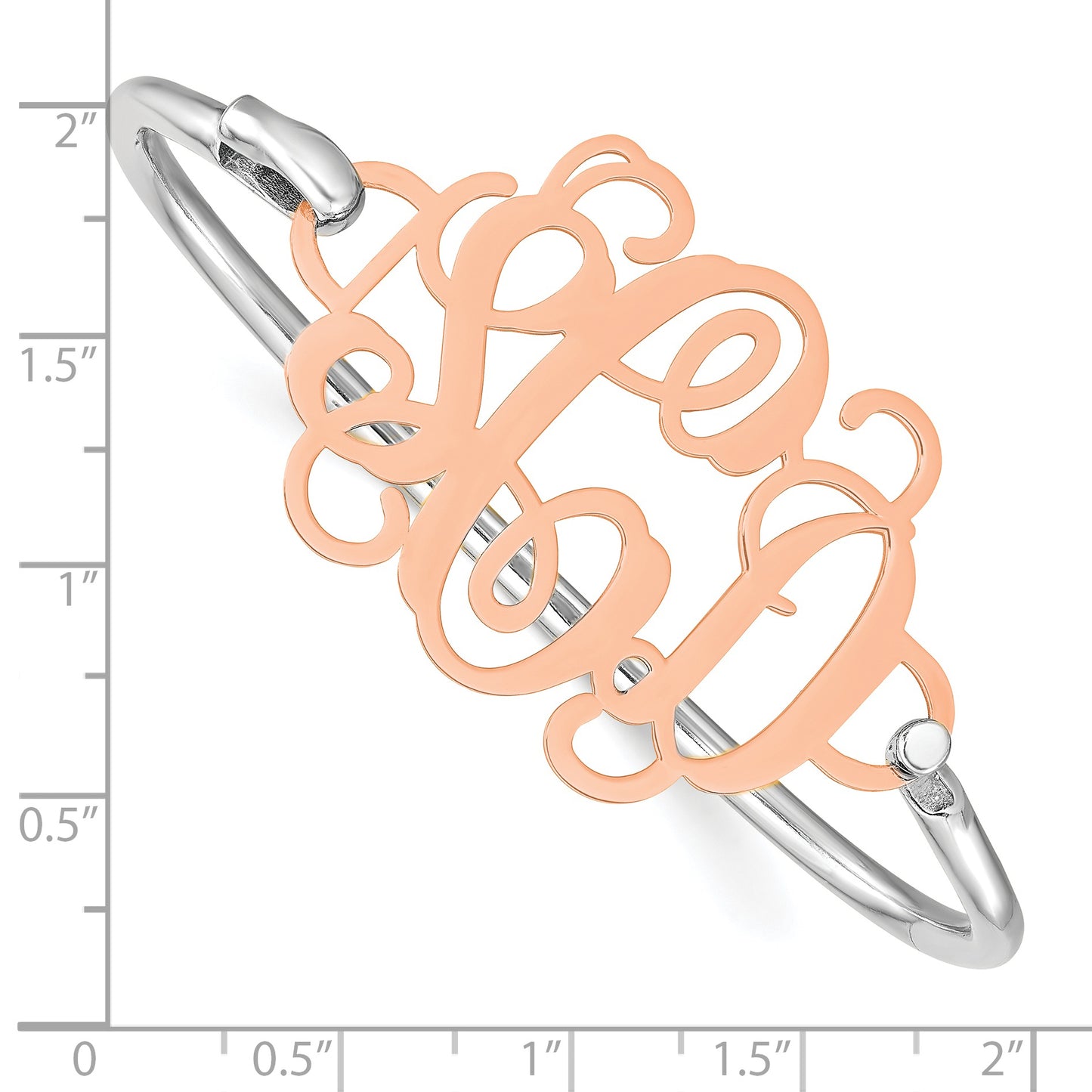 14K Rose Gold Polished Monogram Plate with Sterling Silver Bangle