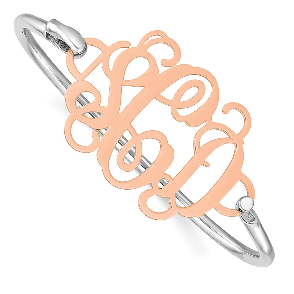 14K Rose Gold Polished Monogram Plate with Sterling Silver Bangle