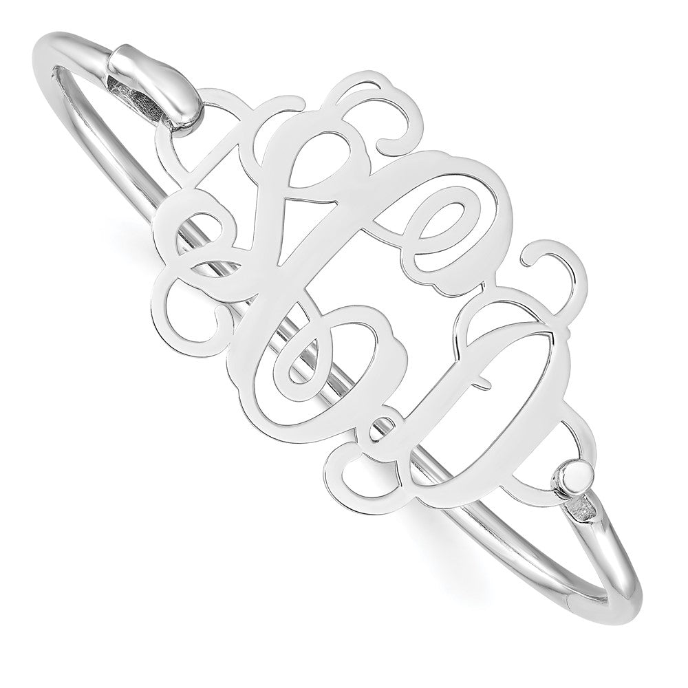 10K White Gold Polished Monogram Plate with Sterling Silver Bangle