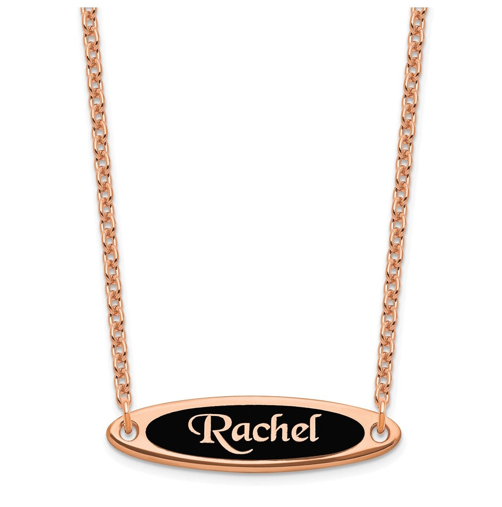 Sterling Silver Rose Gold Plated Enameled Name Plate Necklace
