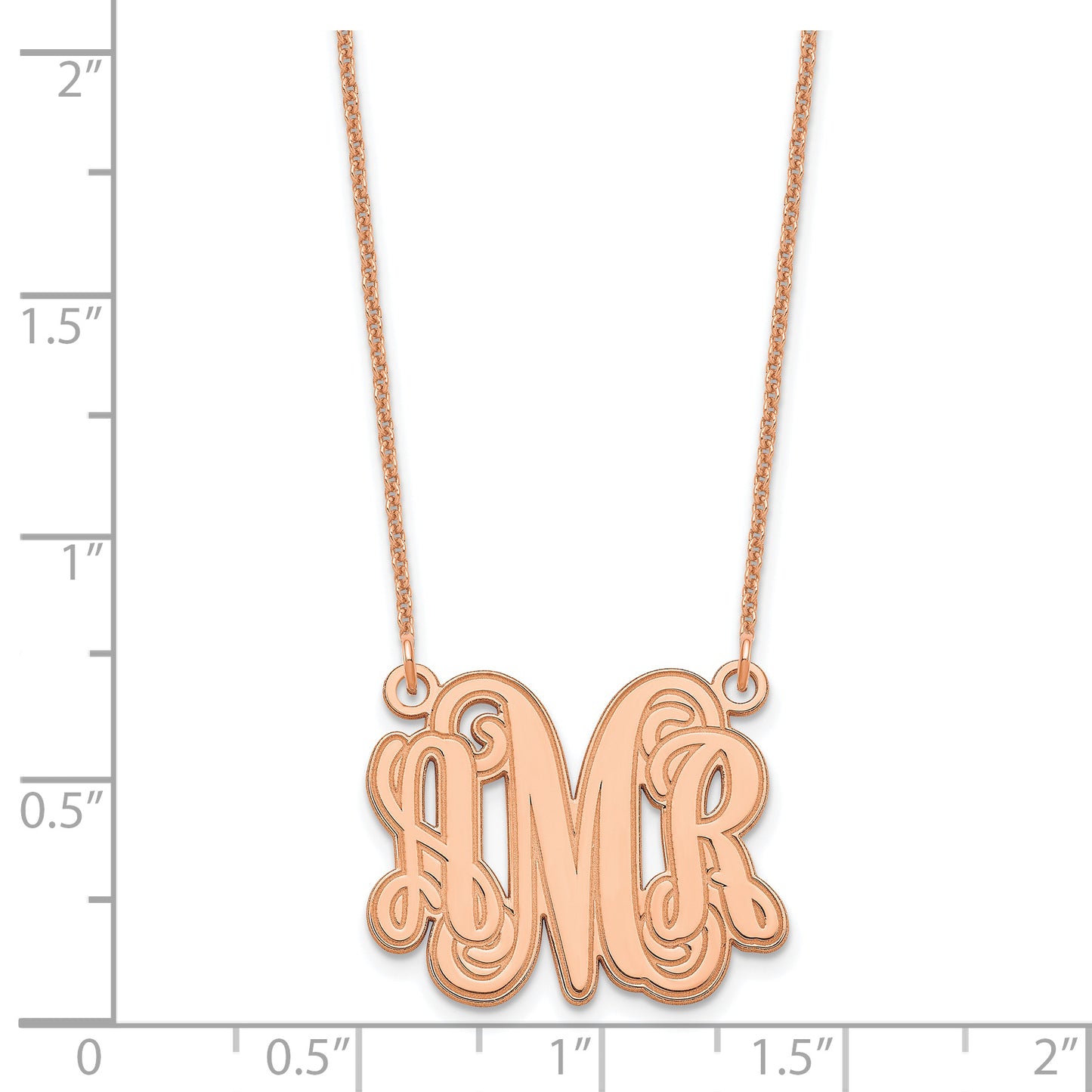 14K Rose Gold XS Polished Etched Outline Monogram Necklace