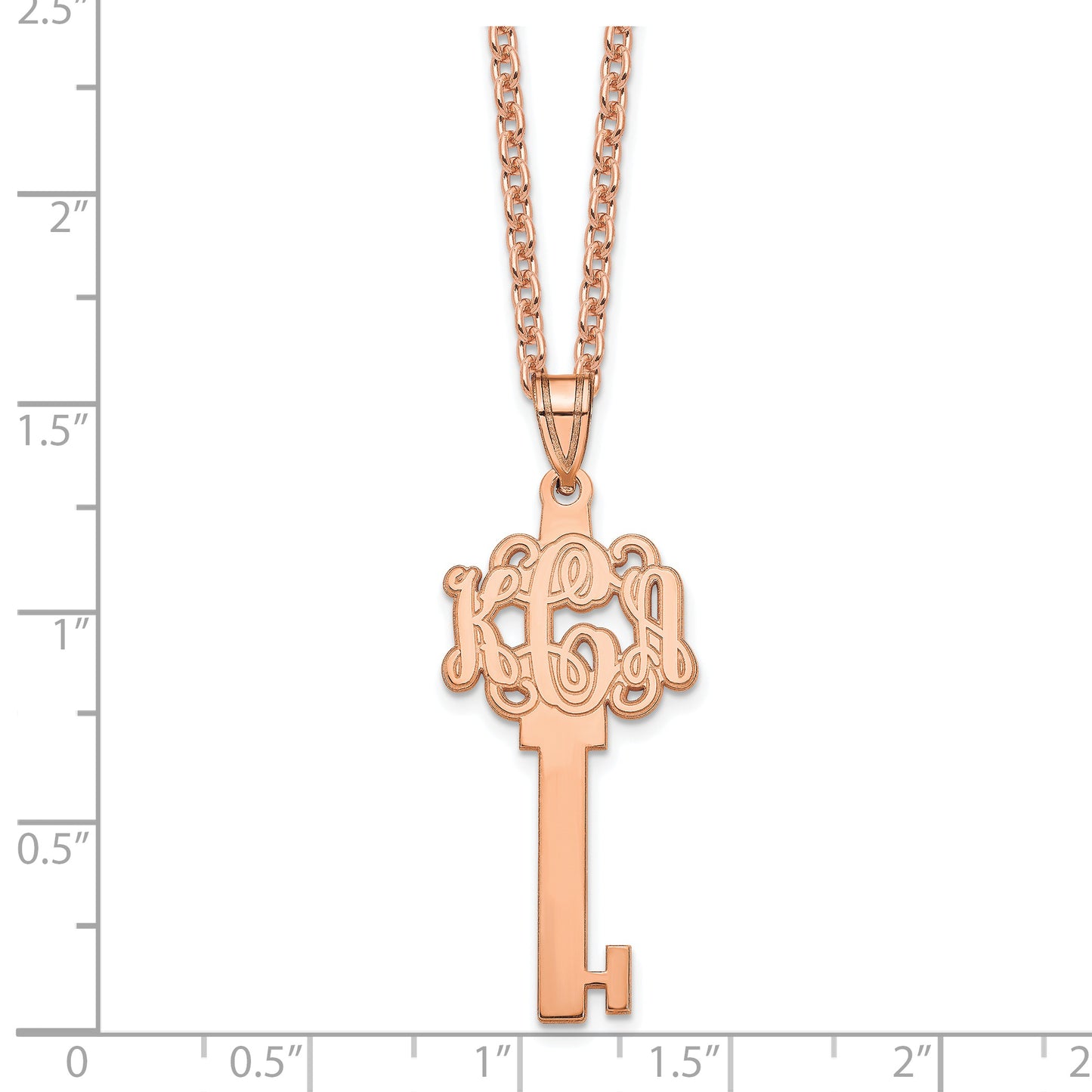 Sterling Silver Rose Gold plated Polished Monogram Key Necklace