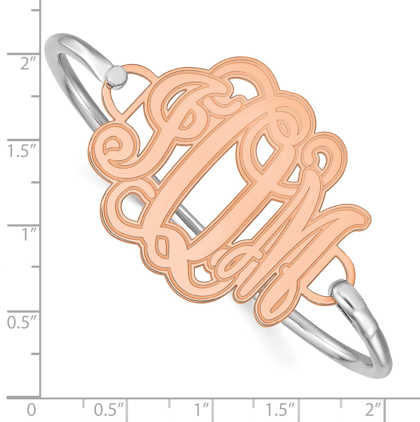 Sterling Silver Rose Gold plated Etched Outline Monogram Plate with Sterling Silver Bangle