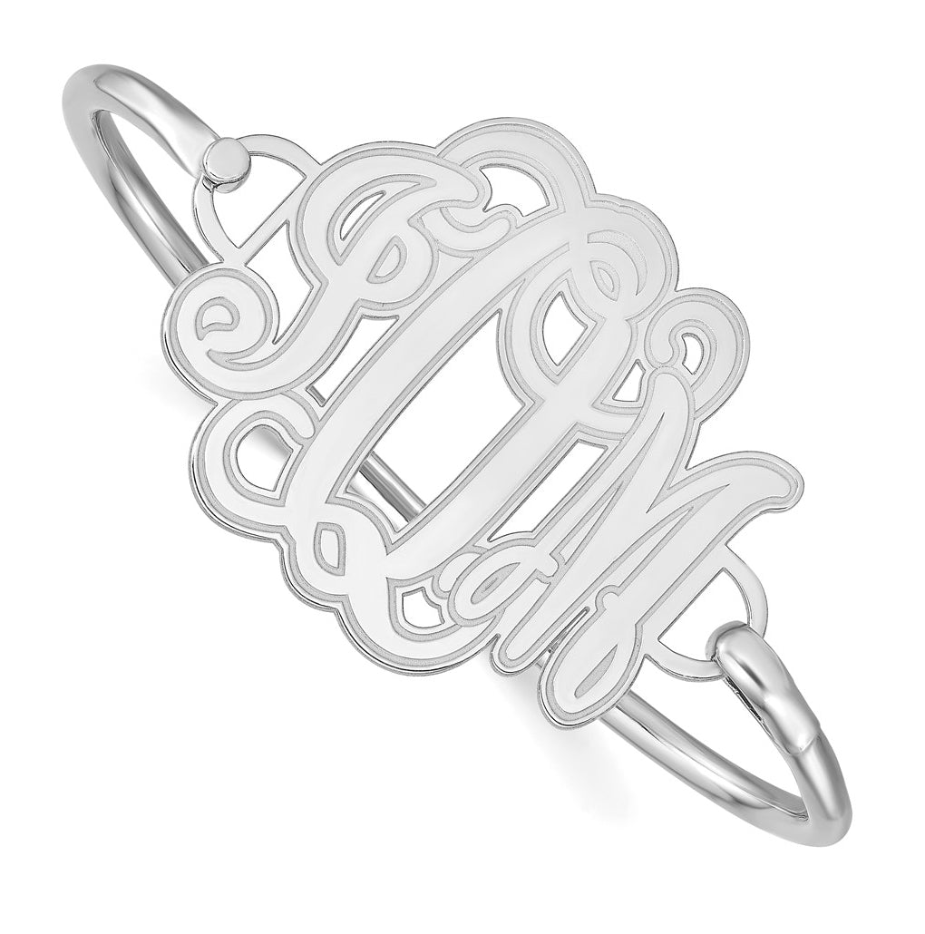 10K White Gold Etched Outline Monogram Plate w/Sterling Silver Bangle