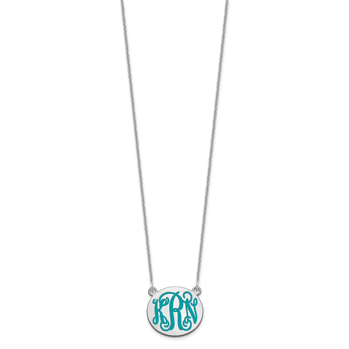 10K White Gold Small Polished Enameled Letter Circle Monogram Necklace