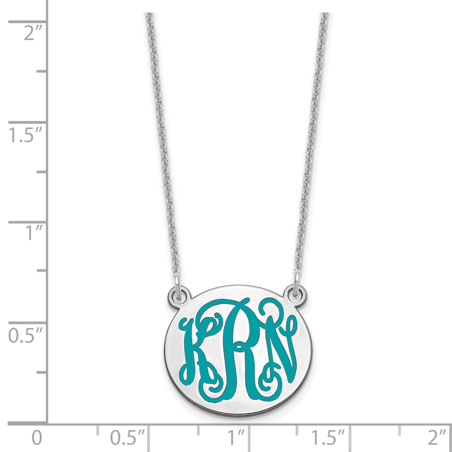 14K White Gold Small Polished Enameled Letter Circle Monogram Necklace