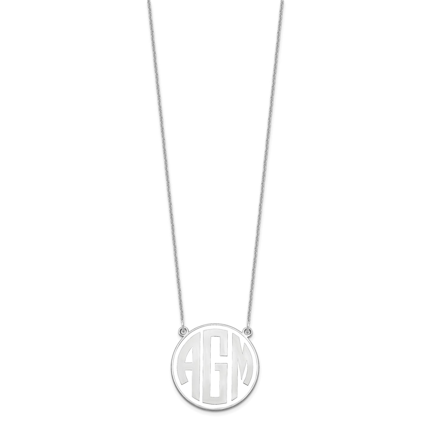 10K White Gold Enameled Block Letter Circle Monogram Necklace