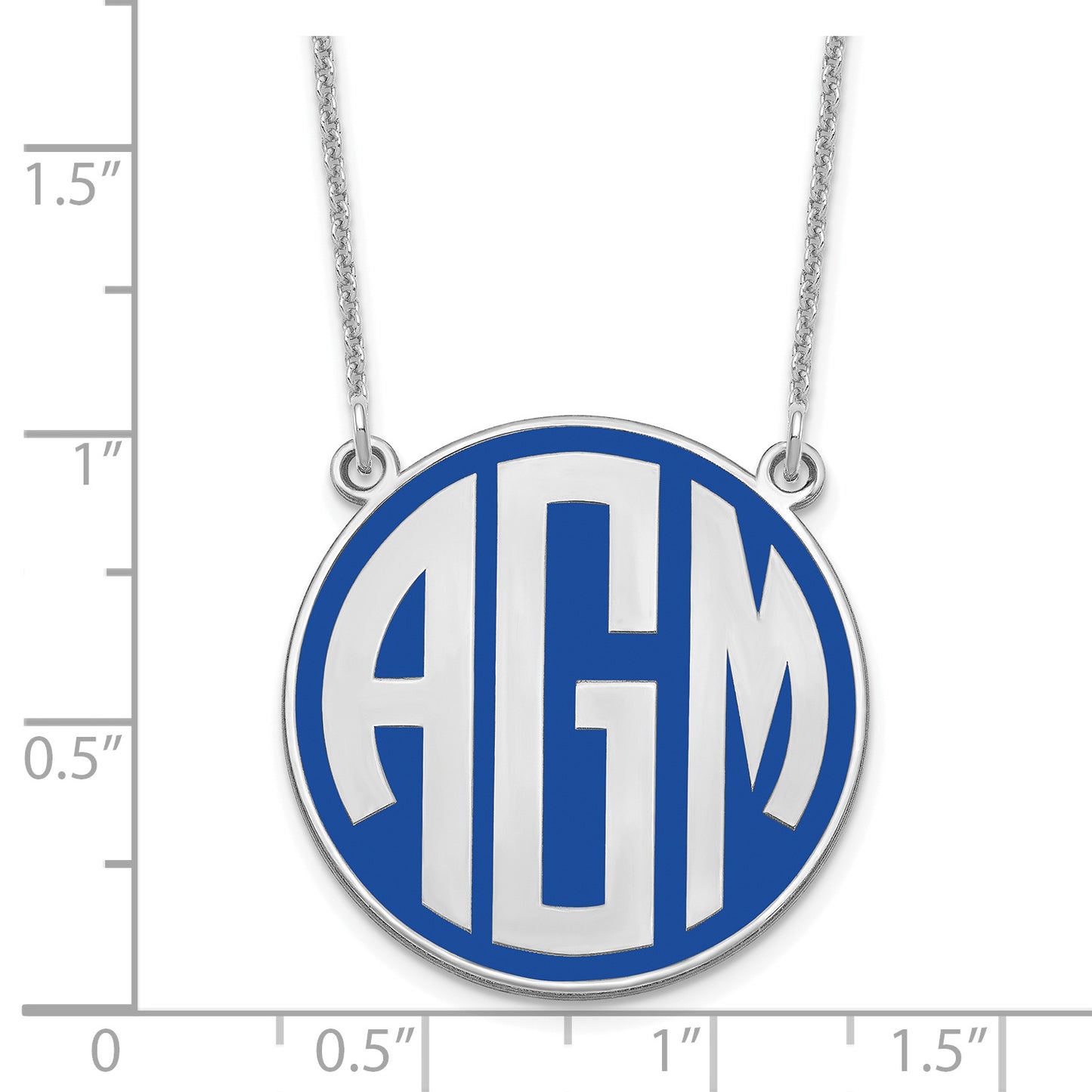10K White Gold Enameled Block Letter Circle Monogram Necklace