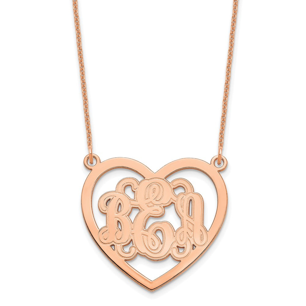 14K Rose Gold Etched Heart Monogram Necklace