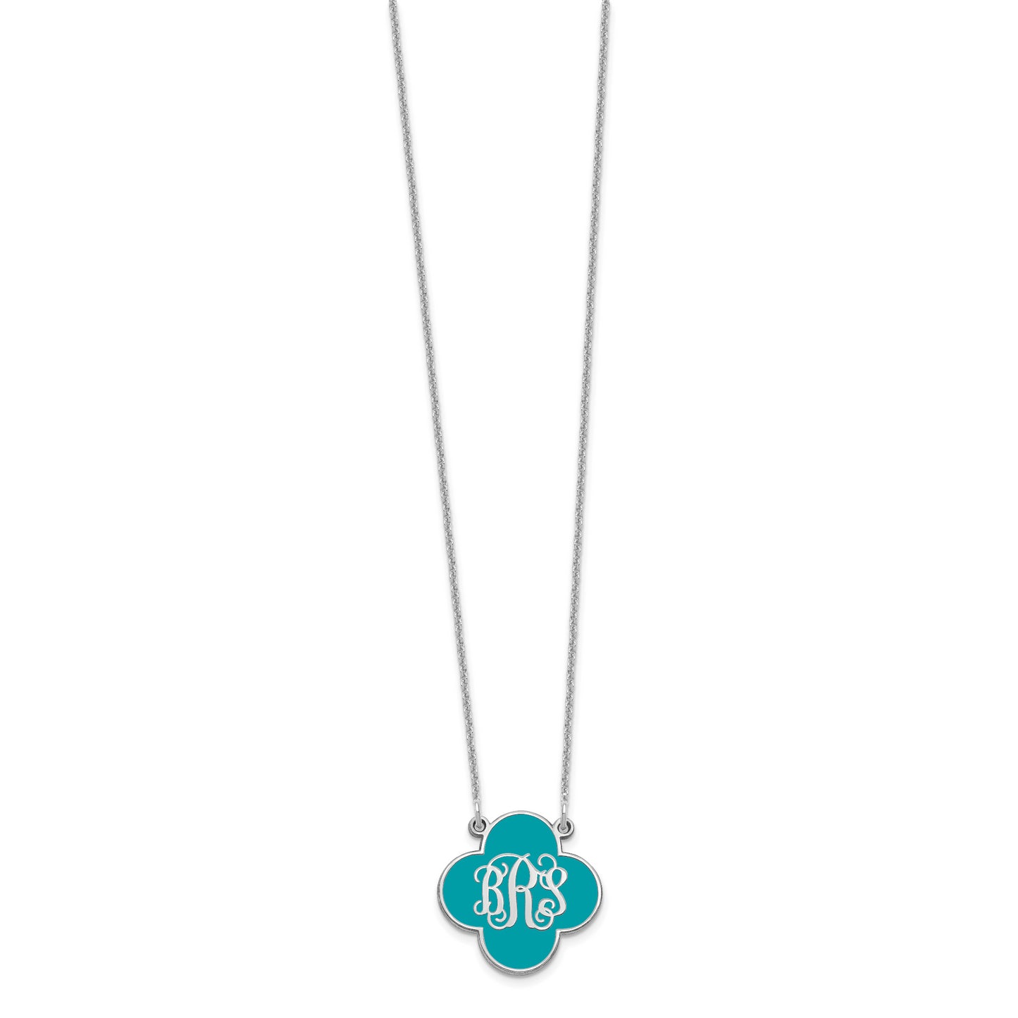 14K White Gold Enameled Clover Monogram Necklace