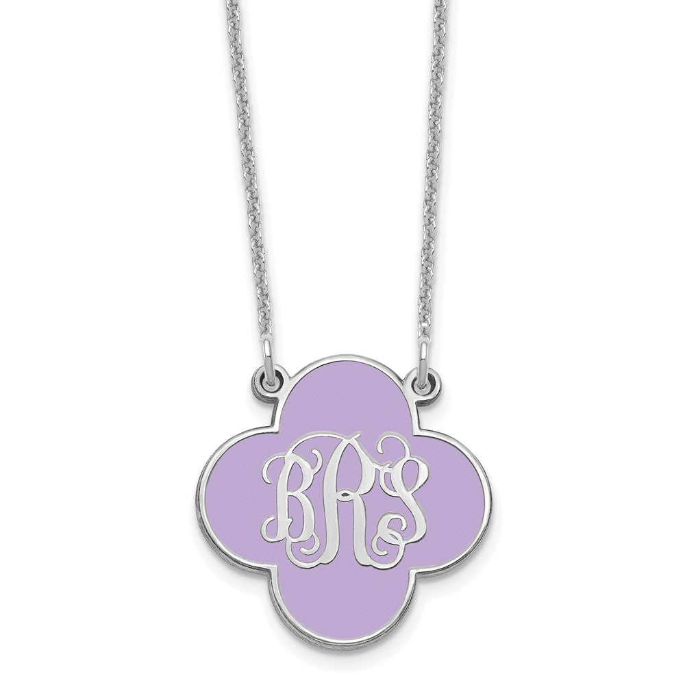 14K White Gold Enameled Clover Monogram Necklace