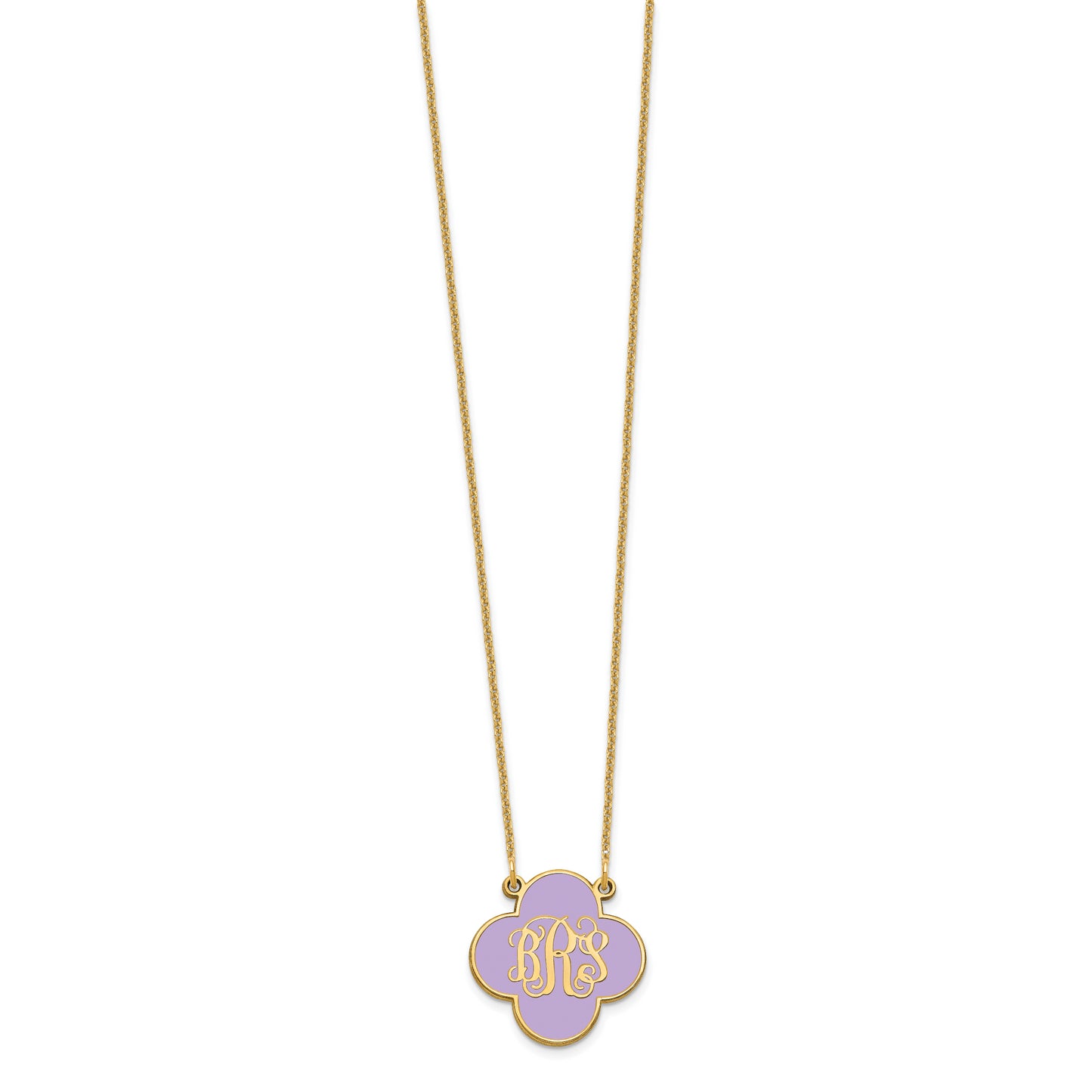 14K Yellow Gold Enameled Clover Monogram Necklace