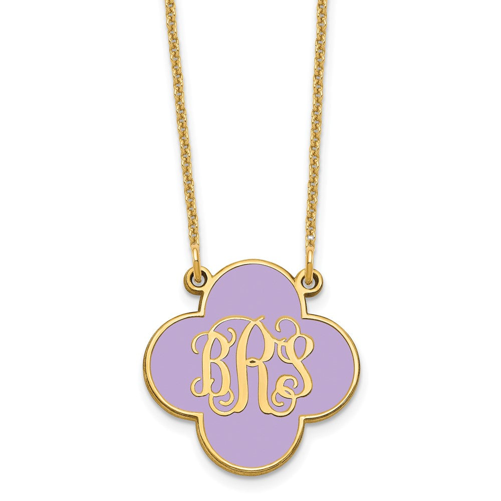 14K Yellow Gold Enameled Clover Monogram Necklace