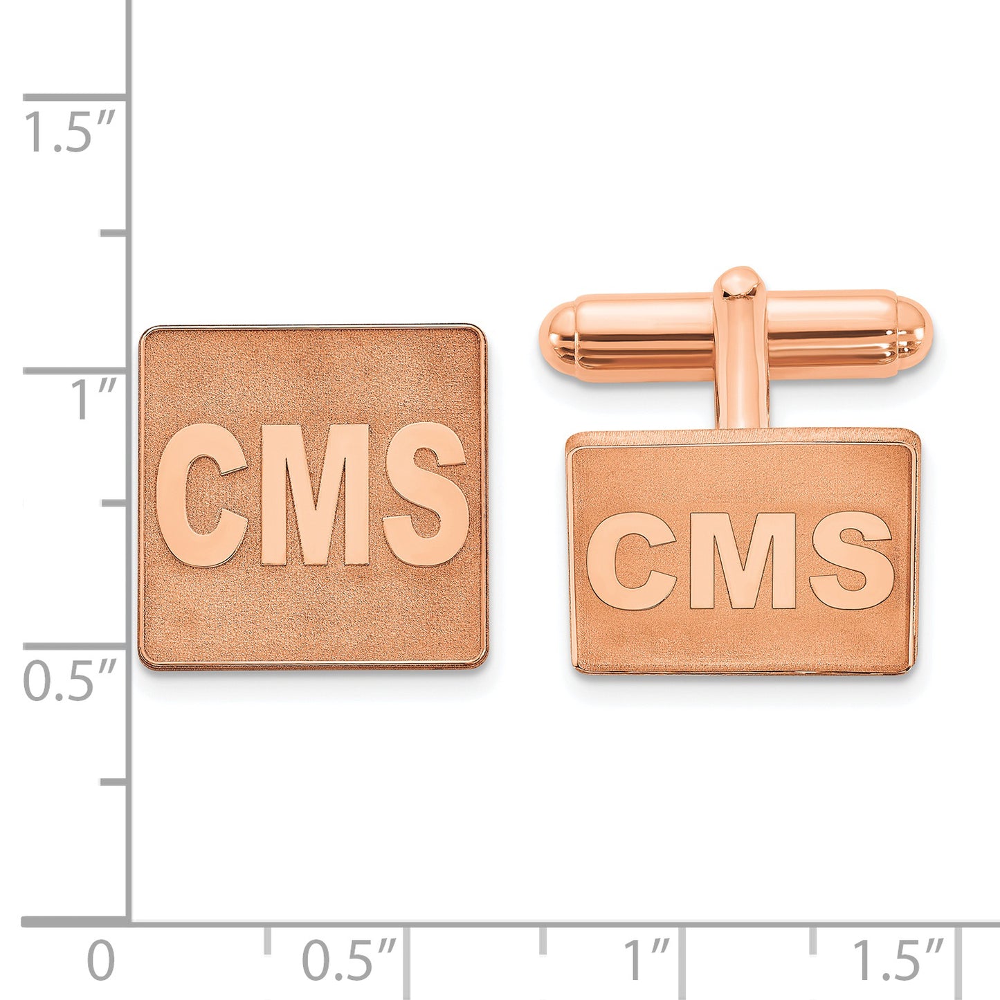 Sterling Silver Rose Gold plated Square Raised Letters Monogram Cuff Links