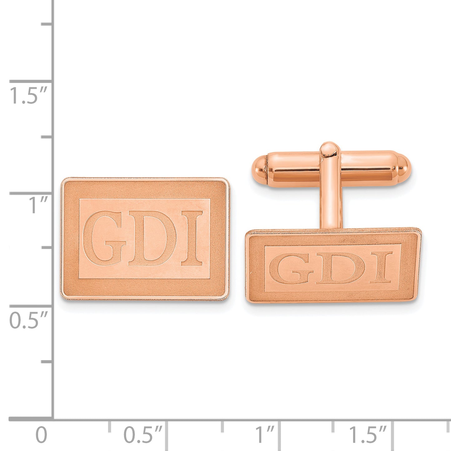 Sterling Silver Rose Gold plated Rectangle Recessed Letters Monogram Cuff Links