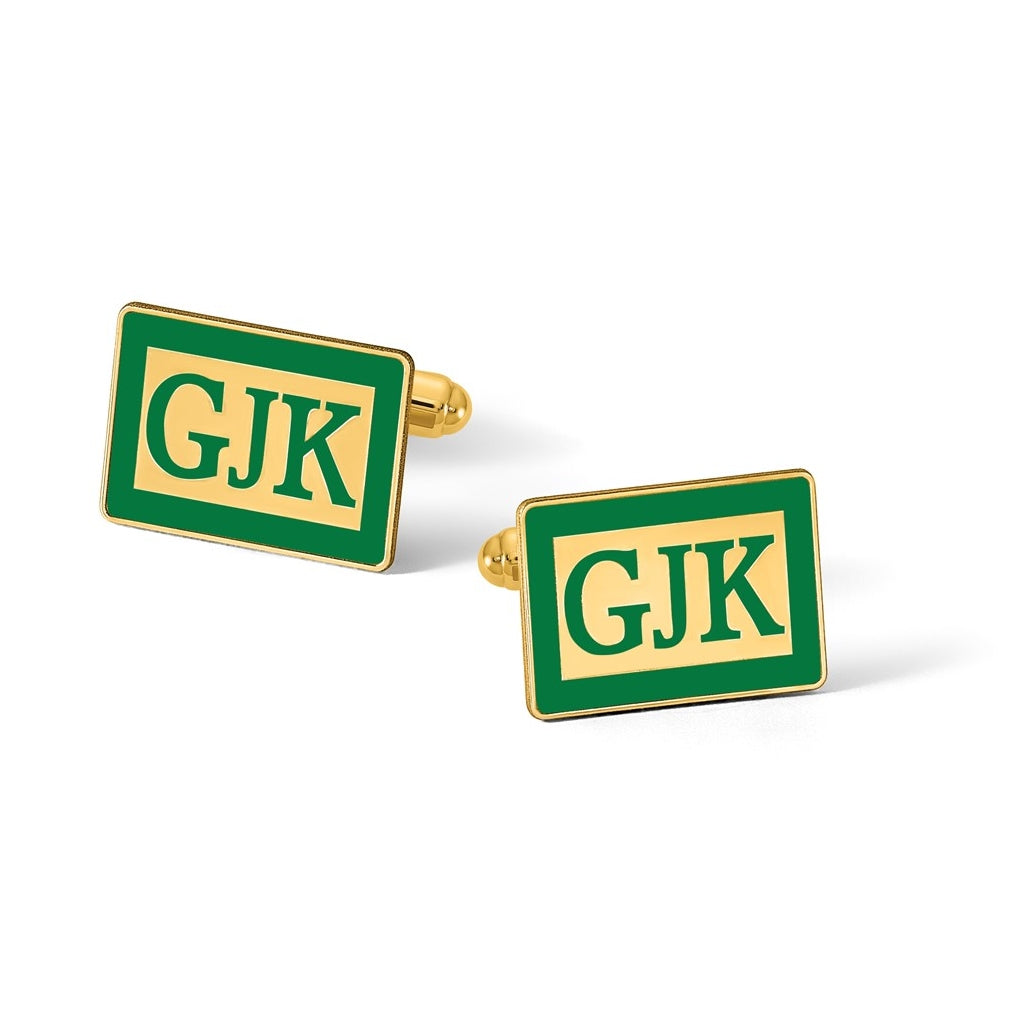 14k Yellow Or White Gold Epoxy Boarder and Letter Monogram Cuff Link – Elegant Jewelry Gift for Birthday, Anniversary, Engagement, Wedding