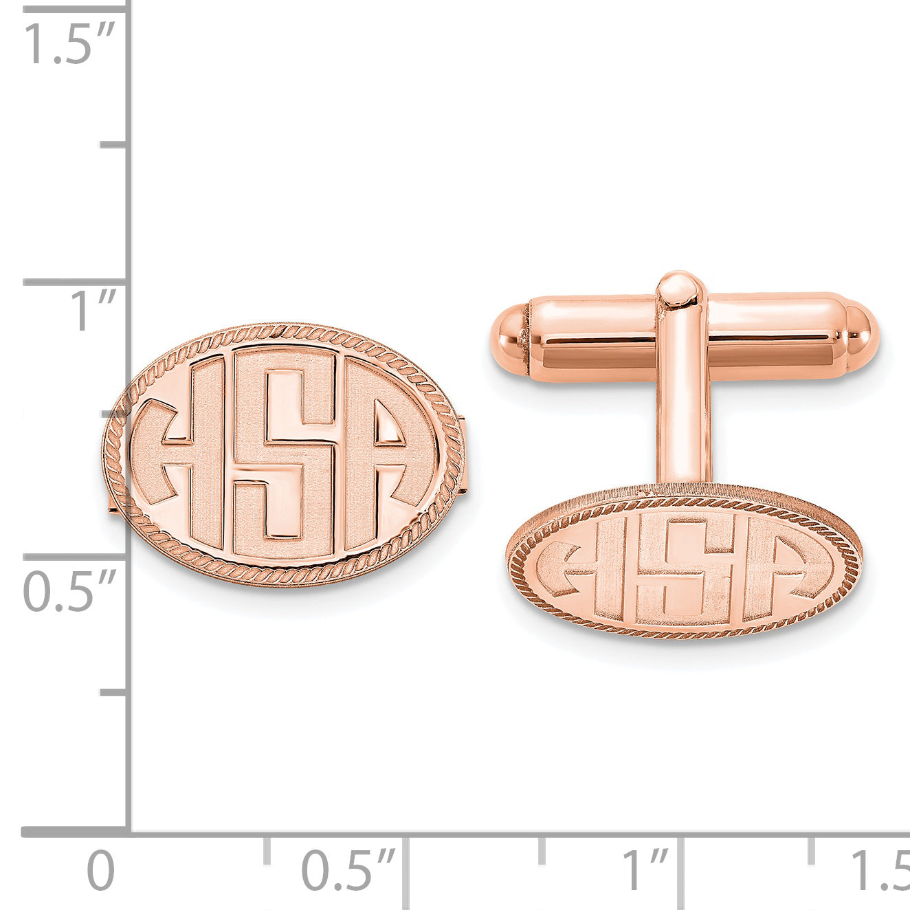 Sterling Silver Rose Gold plated Oval with Boarder Recessed Letters Monogram Cuff Links