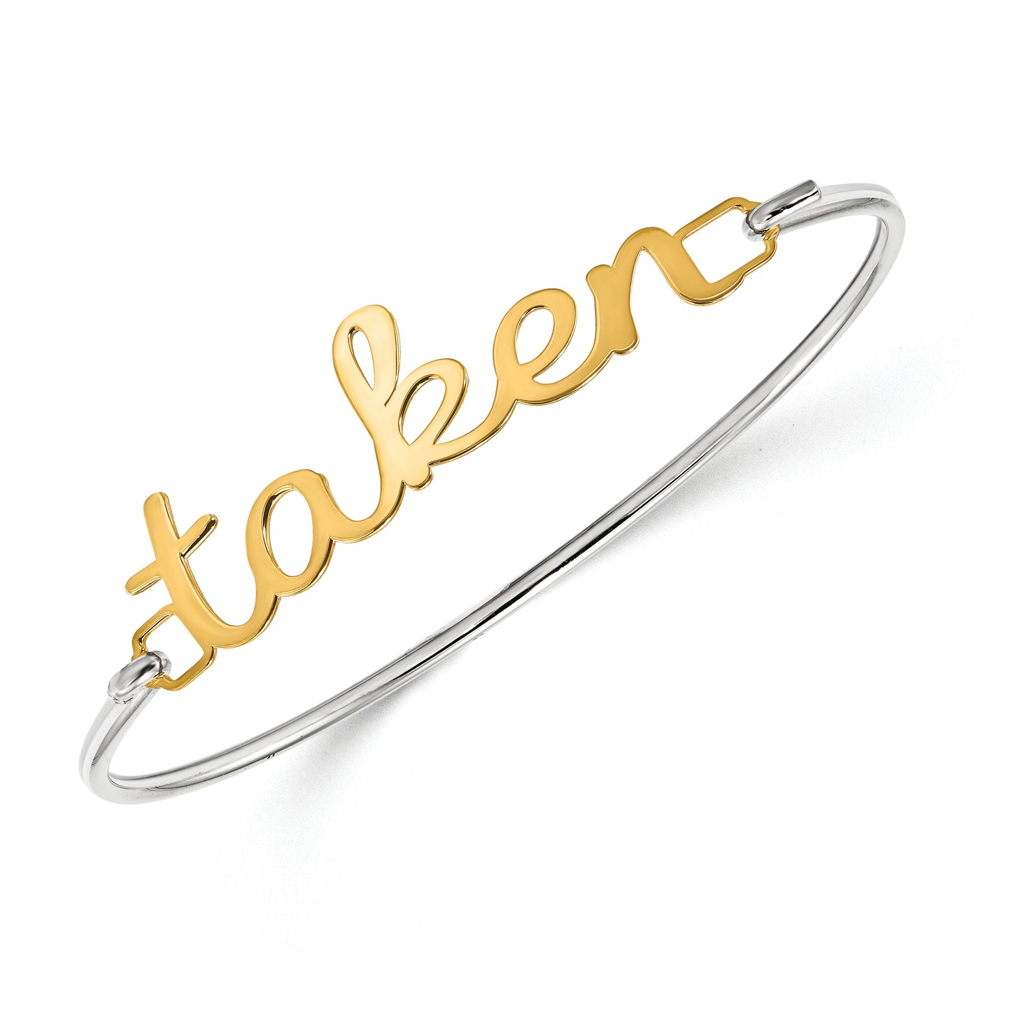 14K Yellow Gold Polished Name Plate on Sterling Silver Bangle