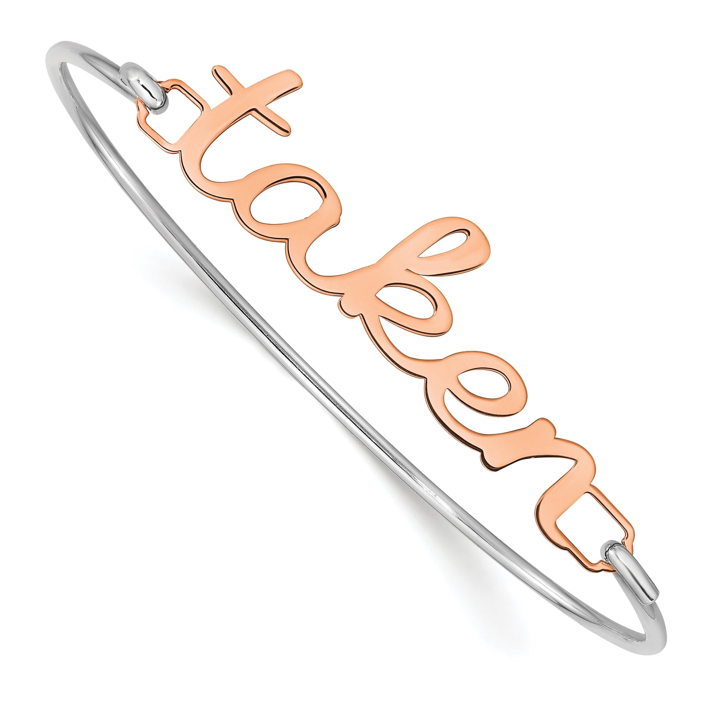 Sterling Silver Rose Gold plated Polished Name Plate on Sterling Silver Bangle