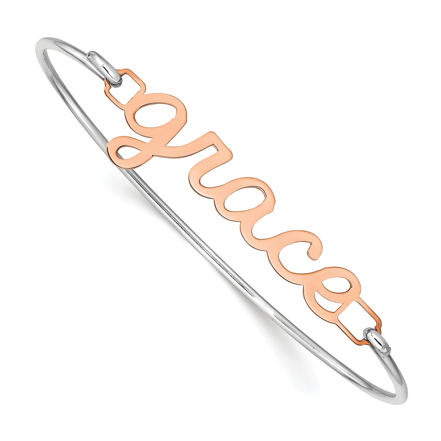 Sterling Silver Rose Gold plated Polished Name Plate on Sterling Silver Bangle