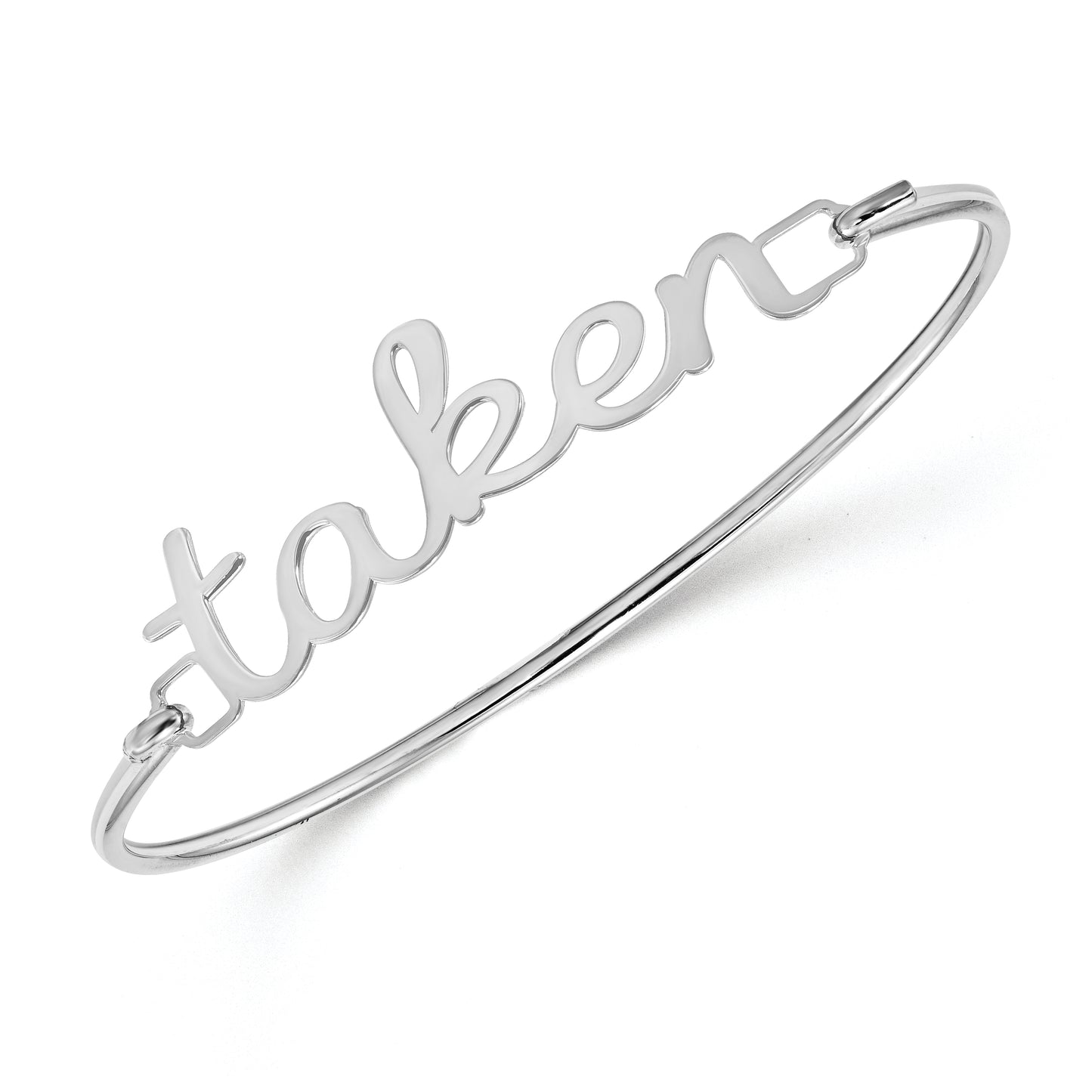 10K White Gold Polished Name Plate on Sterling Silver Bangle