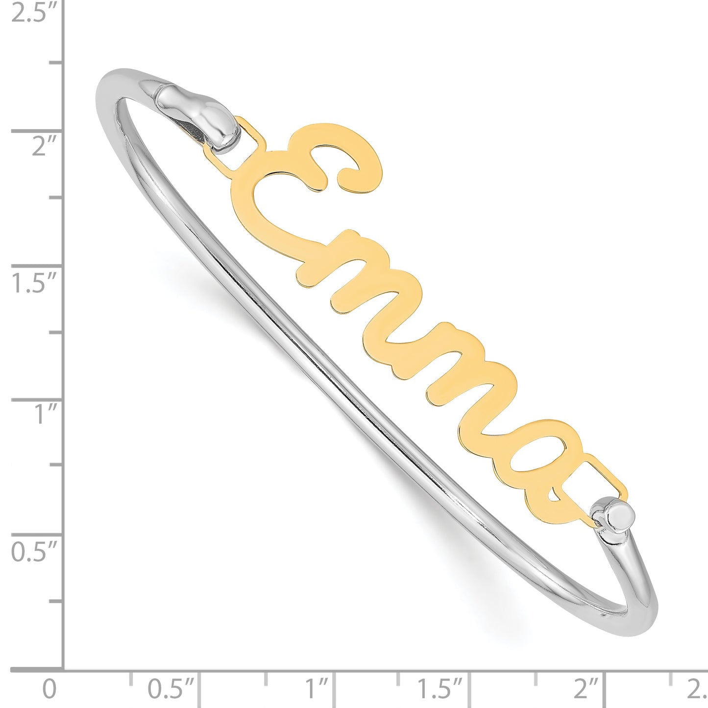14K Yellow Gold Polished Name Plate on Sterling Silver Bangle