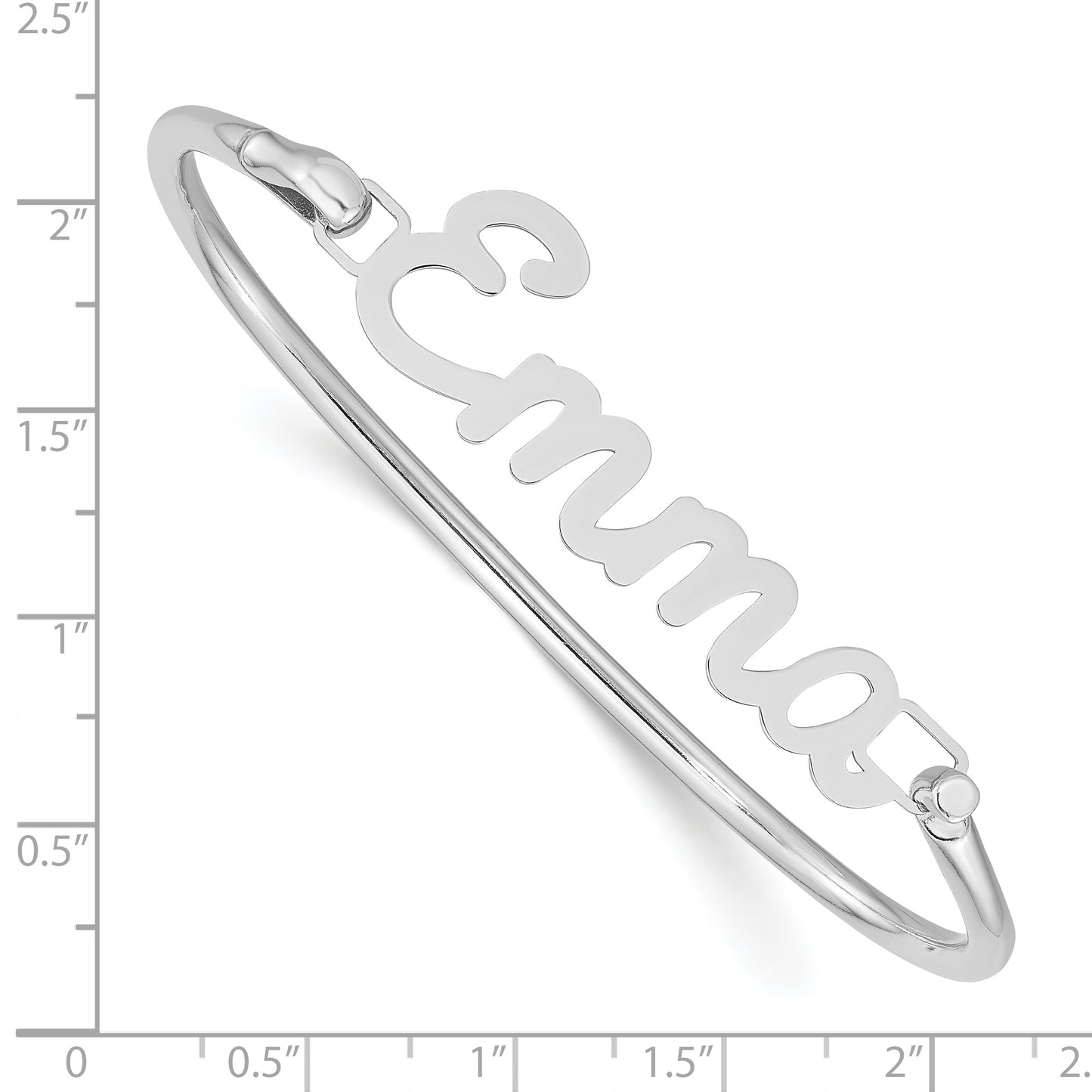 14K White Gold Polished Name Plate on Sterling Silver Bangle