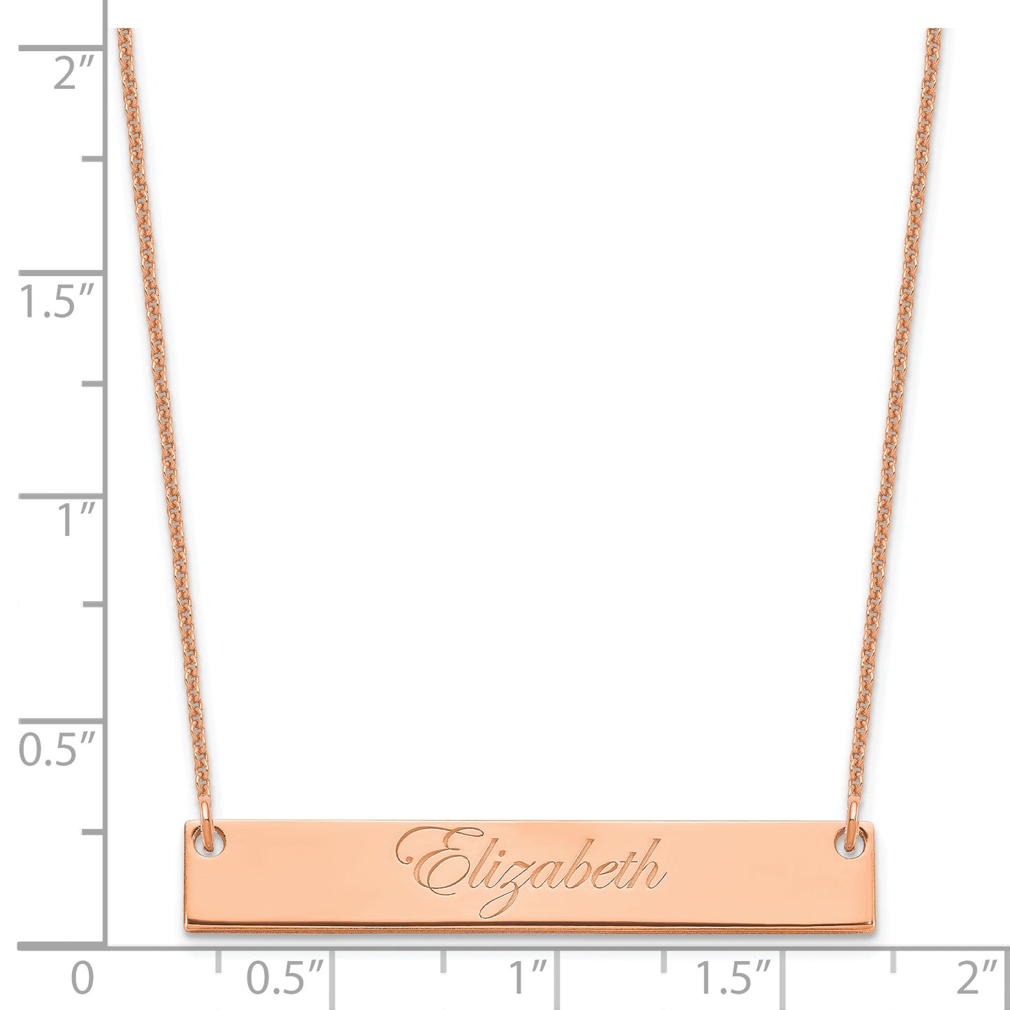 14K Rose Gold Medium Polished Edwardian Script Bar Necklace