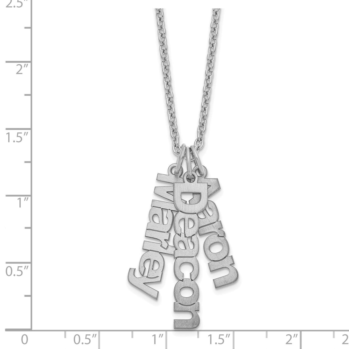Sterling Silver Rhodium plated Brushed 3 Name Charm Necklace