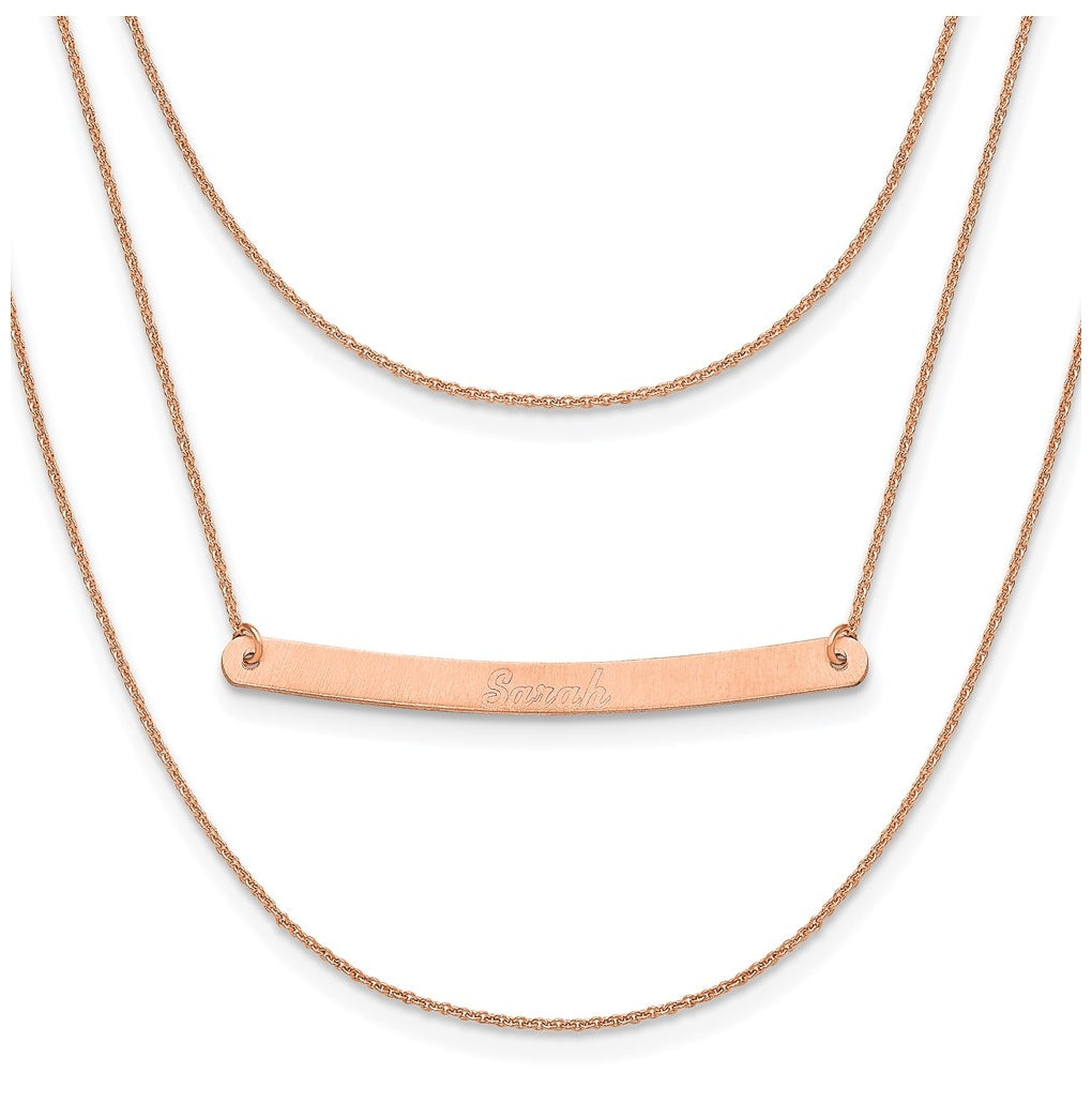 14k Yellow Or White Or Rose Gold Brushed 3 Chain 1 Bar Necklace
