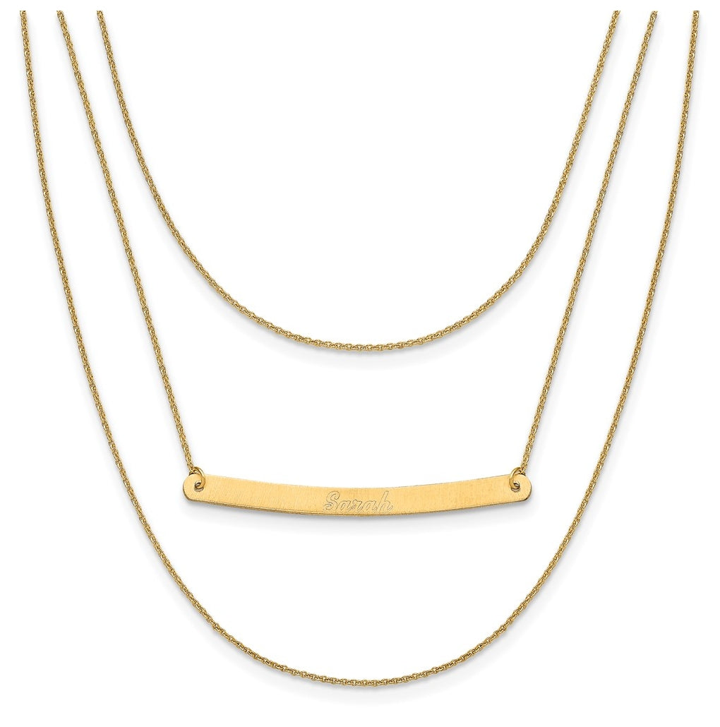 14k Yellow Or White Or Rose Gold Brushed 3 Chain 1 Bar Necklace