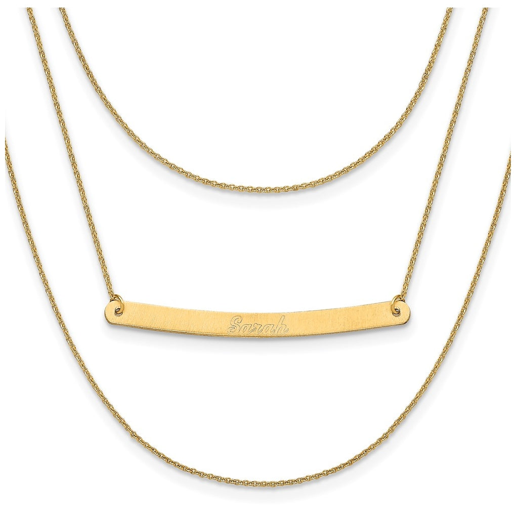 14k Yellow Or White Or Rose Gold Brushed 3 Chain 1 Bar Necklace