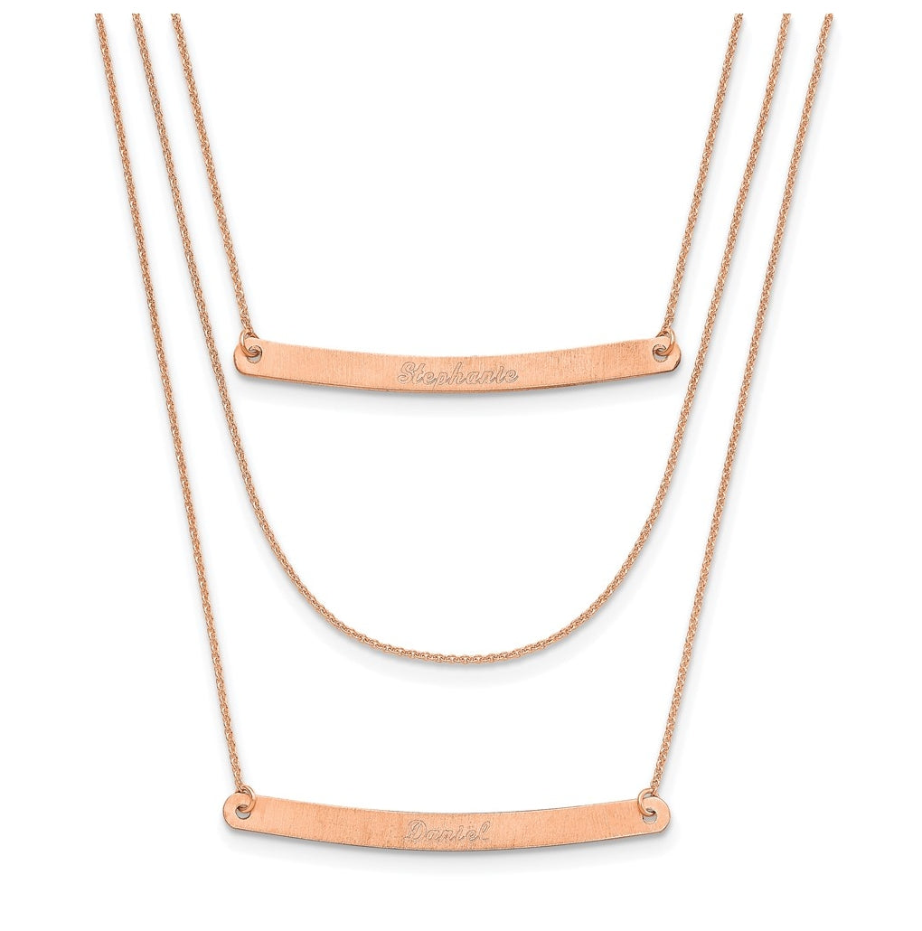 14k Rose Gold Brushed 3 Chain 2 Bar Necklace