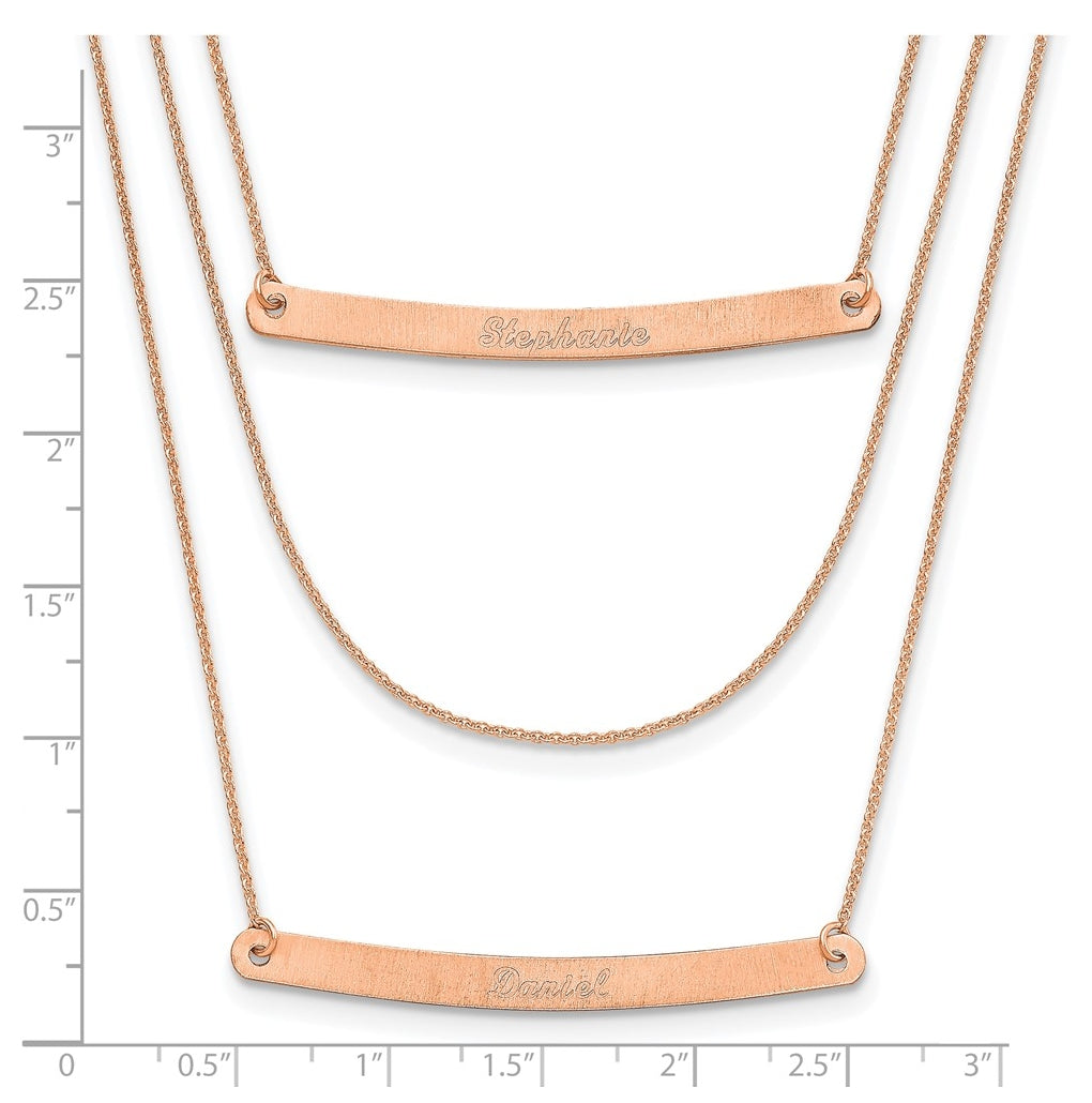 14k Rose Gold Brushed 3 Chain 2 Bar Necklace