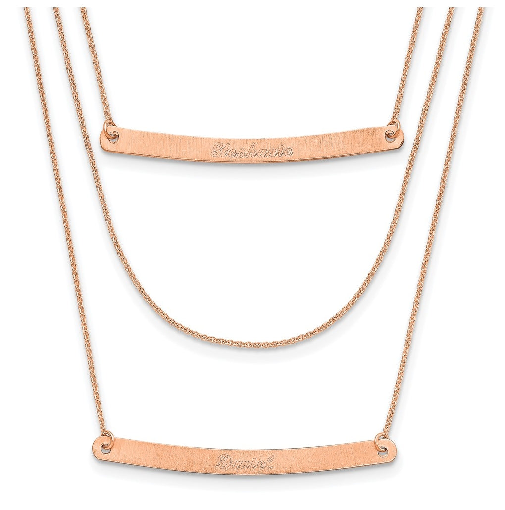 14k Rose Gold Brushed 3 Chain 2 Bar Necklace