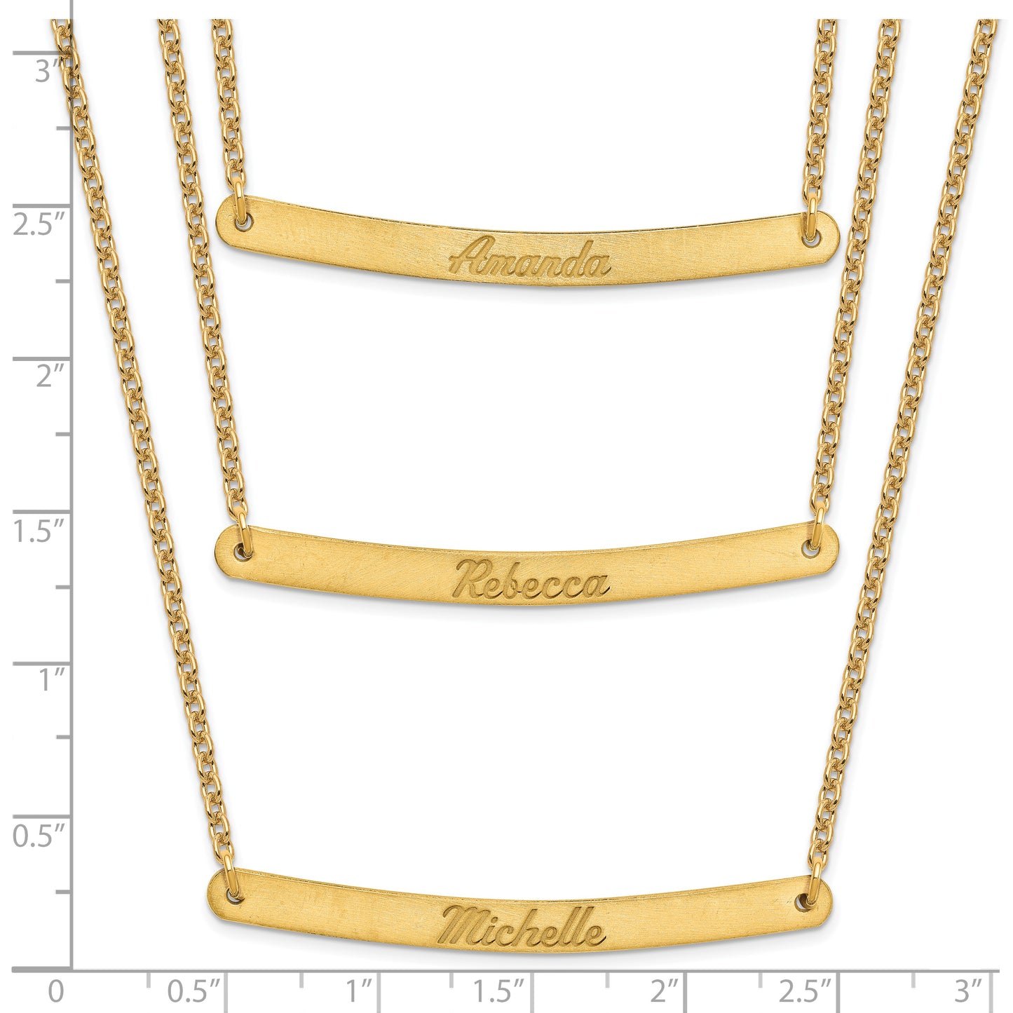 Sterling Silver Gold plated Brushed 3 Chain 3 Bar Necklace