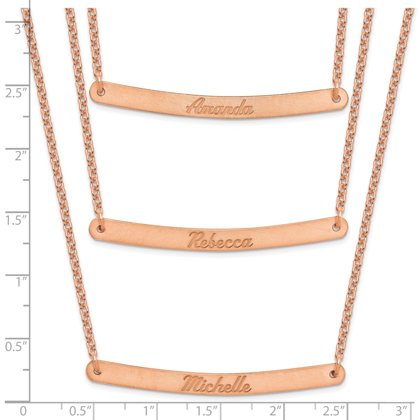 Sterling Silver Rose Gold plated Brushed 3 Chain 3 Bar Necklace