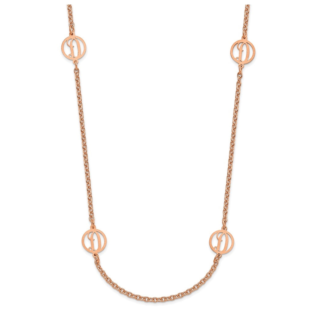 Sterling Silver Rose Gold Plated Brushed Initial Station Necklace