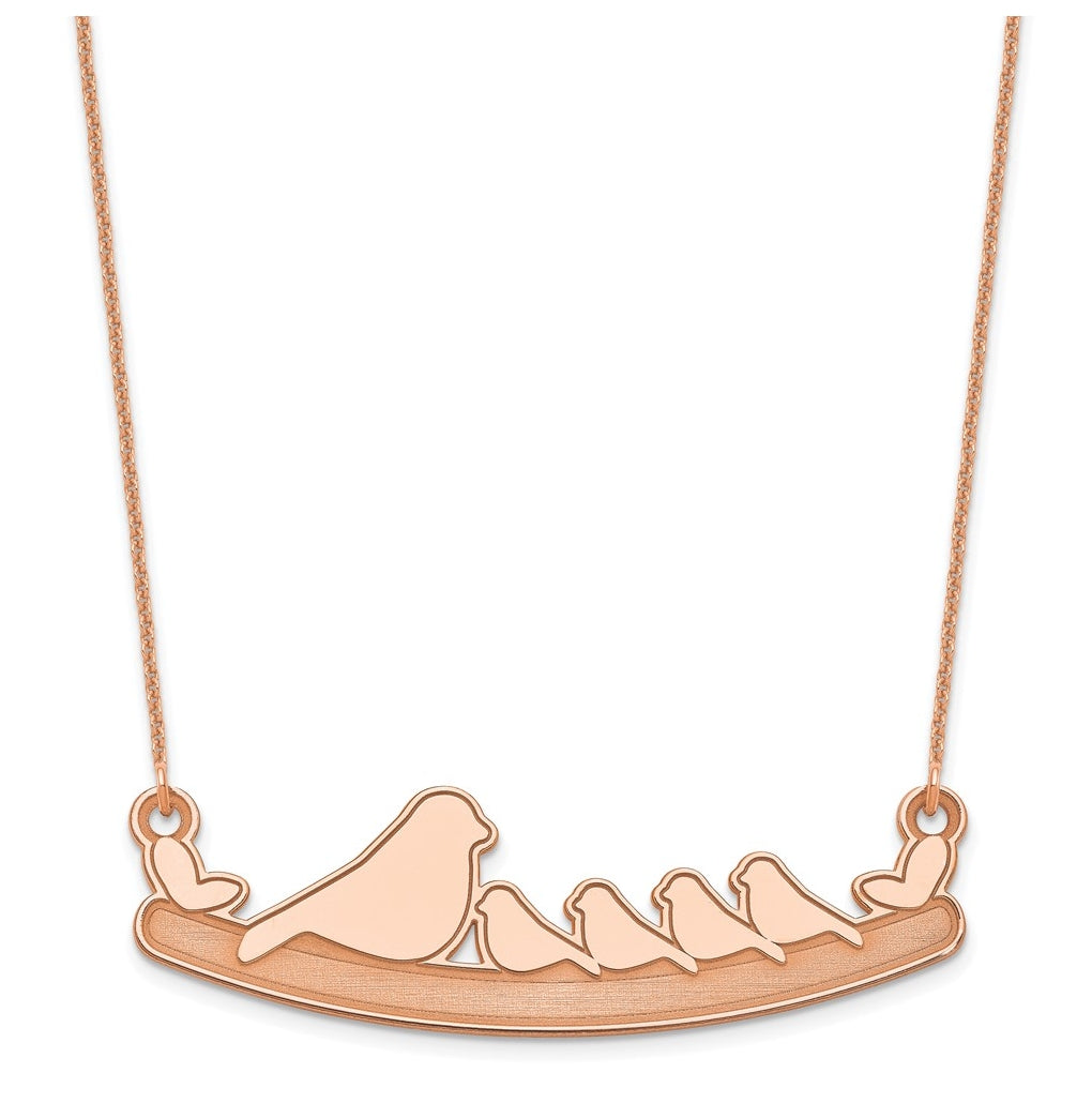 14k Yellow Or White Or Rose Gold Or Sterling Silver Mom and Baby Laser Bird Family Pendant with Chain