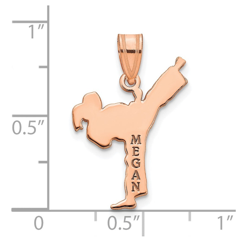 14K Rose Gold Or Sterling Silver Gold Plated Personalized Girl Karate Pendant